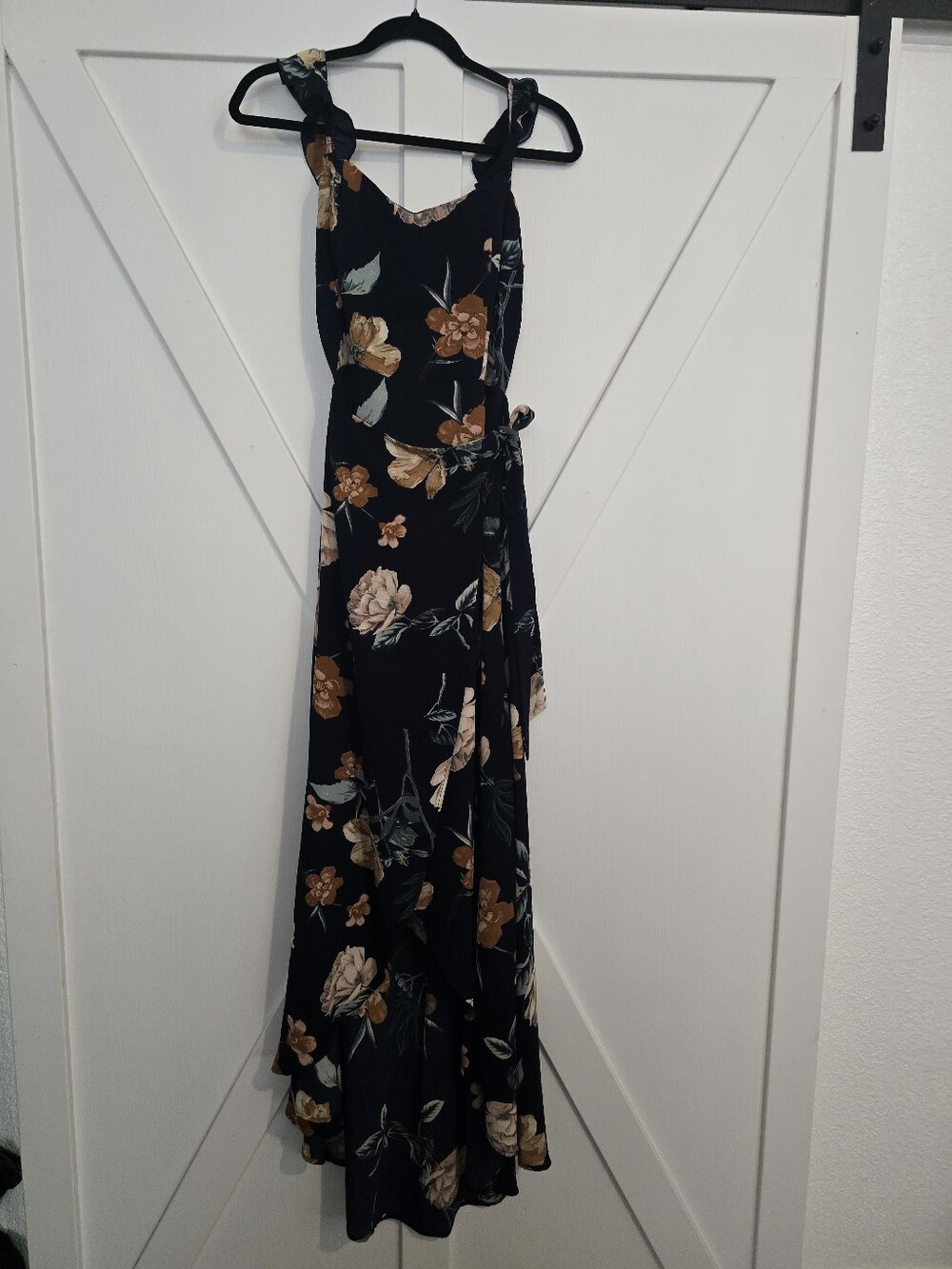 Floral Black Maxi Dress with Tan & Cream Blooms